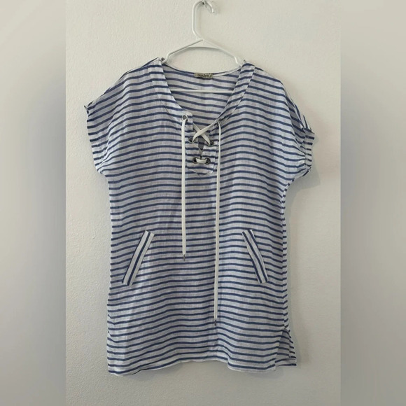 Alessia Pacini Italy Linen Boxy Tunic Top Cover Up Striped Nautical Size Medium - Picture 1 of 7